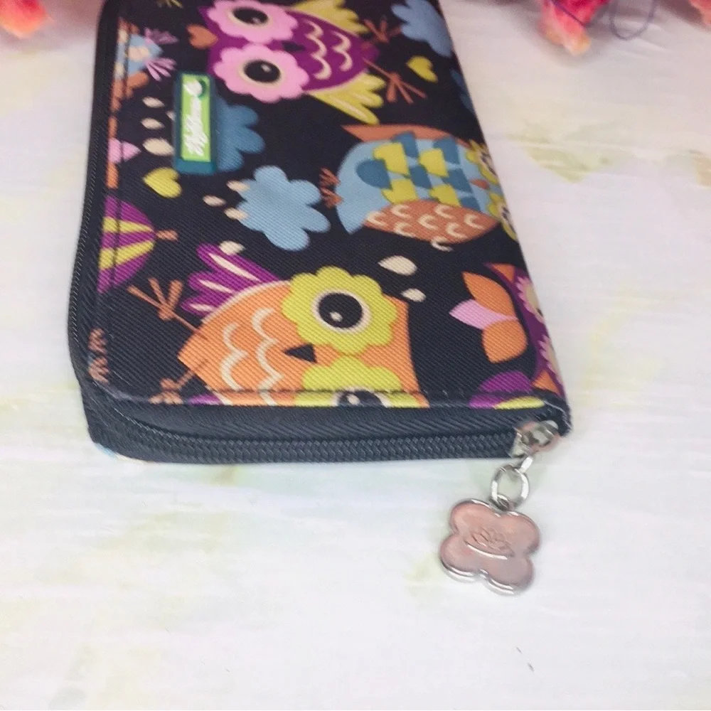 Lily Bloom Whimsical Give a Hoot Owl Print Zippered Wallet